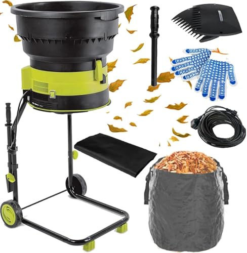 GAYAYAS Electric Leaf Mulcher/Shredder, Corded Garden Chipper, with Wheels, Leaf Rake, Storage Bag, Funnel Diameter 54CM, for Yard Cleanup, Composting 50MPowerCord