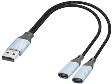 JSADZKJ Cable divisor USB-C, cable adaptador USB 2.0 macho a doble tipo C hembra, cable de carga y datos para teléfono, tableta, portátil, 17 cm