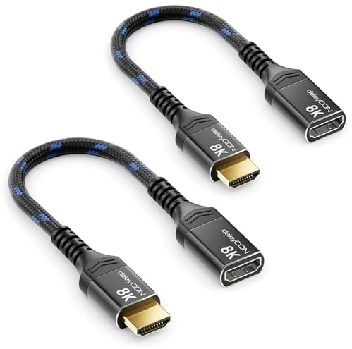 deleyCON 2x 0,15m 8K HDMI 2.1 Förlängningskabel för TV Stick - Kabel Förlängning Kort för TV, Monitor, PS4, PS5, Xbox, Dolby Atmos Soundbar EARC HDR10+ 48Gbps - 8K@60Hz, 4K@120Hz/144Hz, 2K@240Hz