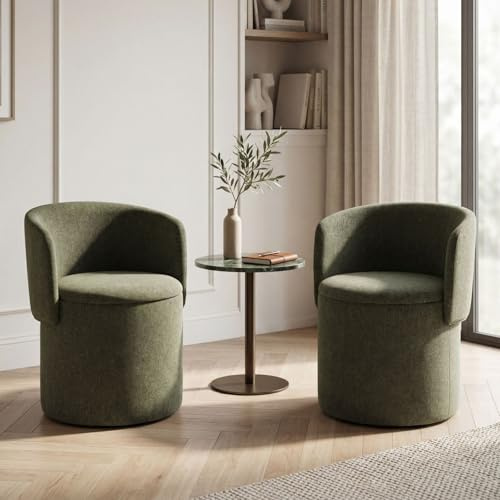 Ya-Home Sessel Wohnzimmer 2er Set aus Chenille, Gepolsterter Esszimmerstuhl mit Abnehmbare Rückenlehne und Sitzkissen, Runder Loungesessel mit Stauraum für Esszimmer Wohnzimmer Schlafzimmer, Grün