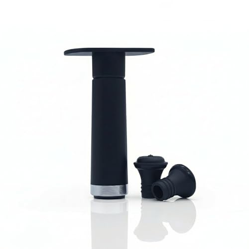 Qpractiko Bomba de Vacío con Indicador de Sonido + 2 Tapones, negra, diseño elegante y ergonómico, para preservar el vino herméticamente