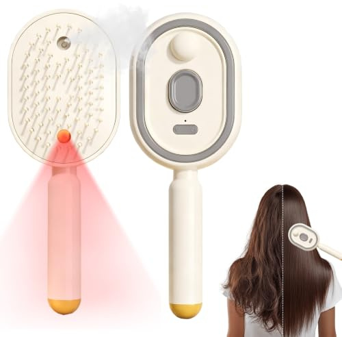 Brosse Vapeur Cheveux, 3 en 1 Multifonction Brumisatrice Peigne Massage à Coussin d'air et Spray électrique Mini Sans Fil Rechargeable Lissante Bouclés Cheveux Coiffante Demelante Brosse ，Jaune