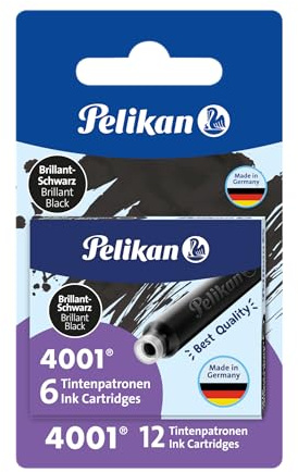 Pelikan Standard-Tintenpatronen 4001 Tinte Brillant-Schwarz, 12 Stück | Pelikan Standard-Tintenpatronen 4001 Brillant-Schwarz, 12 Stück