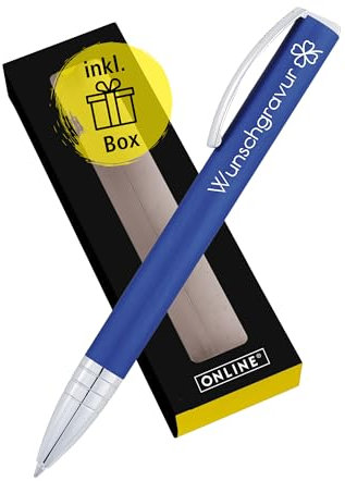 Online Personalisierter Kugelschreiber mit Gravur Vision Blue als Geschenk I Drehkugelschreiber mit klarem Design & Großraummine I Mit individuellem Namen I Blauer Kuli inkl. Geschenkverpackung