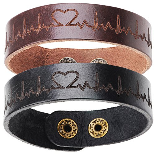 Thajaling 2 x bracelet en cuir de mode bracelet noir et brun couple bracelets pour cadeau d'anniversaire amoureux