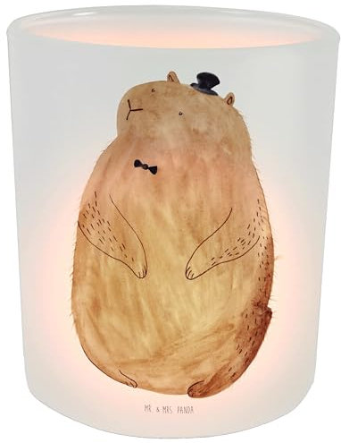 Mr. & Mrs. Panda Deko Windlicht Murmeltier - Geschenk, Windlicht Dekorieren, Tiermotive, Gute Laune, Freundlichkeit, Teelichthalter, Windlicht Kerze,