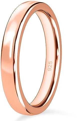 TJC Sterling Silver Court Band Ring for Women 925, 4/7mm Wedding Band Promise Ring, Ladies Silver Rings with Platinum, Yellow & Rose Gold Vermeil Plating, Stackable Minimalistic Jewellery Gift