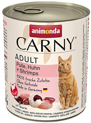 animonda Carny Katzen Nassfutter Pute + Huhn + Shrimps (6 x 800g), getreidefreies Katzen Nassfutter ohne Zucker, mit frischen fleischigen Zutaten