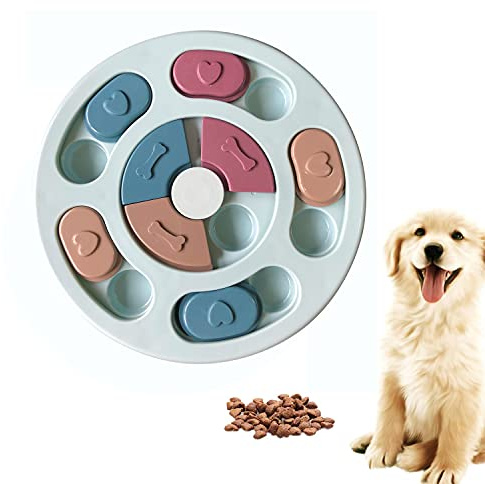 SUOXU Dog Puzzle Treat Dispenser Toy - Interactive Training IQ Bowl for Slow Feeding (Blue)