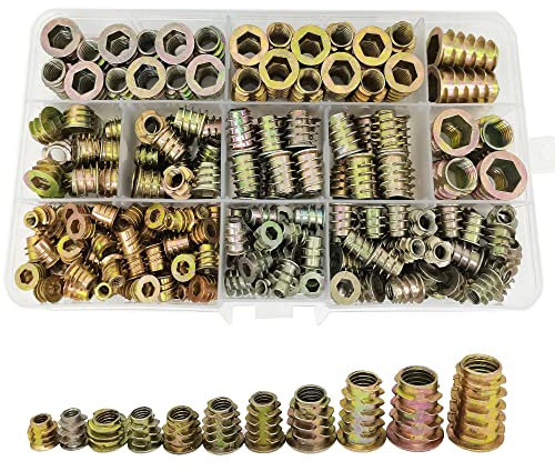 WeqeYent 212 Pcs M4/M5/M6/M8/M10 Hex Socket Screw-in Nuts Type,Threaded Insert Nuts Zinc Alloy Furniture Hex Socket Screw,Wood Assortment Kit for Wood Furniture
