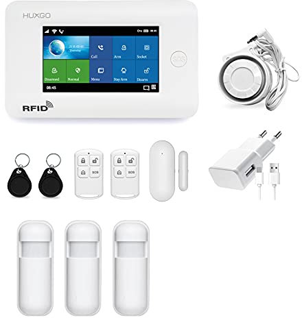 HUXGO HXA006 Funk Alarmanlage WiFi + GSM 4G Modul mit 3 Bewegungssensoren - Alarmanlage Haus, SMS-Benachrichtigungen, Steuerung vom Telefon aus