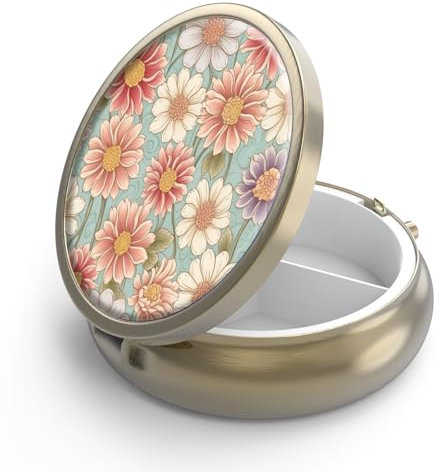 Pilulier Pilulier avec Miroir Rétro 3 Compartiments Petit Pilulier Bronze Petit Roud Pilulier ou Vitamines, Huile de Poisson, Suppléments, Pill Containe(Retro Floral)