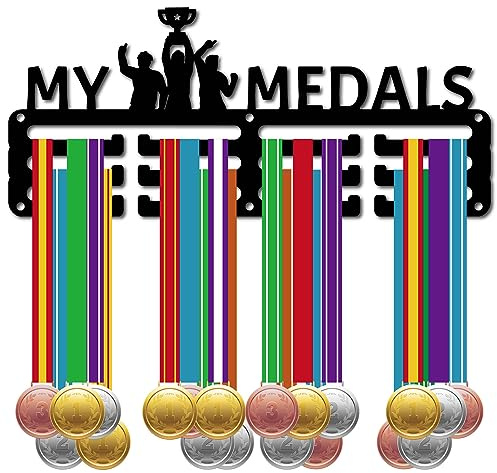 CREATCABIN Meine Medaillen Medaillenhalter Medaillenaufhänger Präsentationsständer Sport Metallaufhängung Auszeichnungen Eisen Kleine Halterung Für Laufen Gymnastik Schwimmen Fußball Schwarz 29x12.5cm