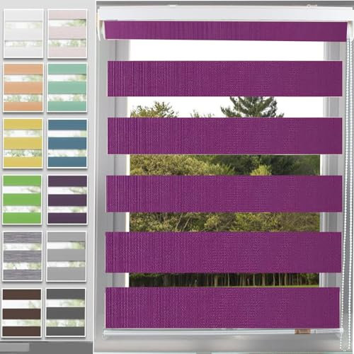 Verdunkelungsrollo Thermorollo 115 x 280 cm Hitzeschutz und Sichtschutz, Rollo für Fenster, Zebrarollo Seitenzugrollo mit Bohren für Fenster, Lila