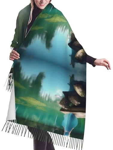 Moose Mountain Pine Tree Strickschal mit Fransen, warmer Schal, Damenschal, stilvolles und gemütliches Accessoire für modische Frauen, Feensee, One size
