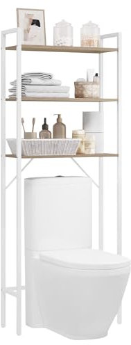 EUGAD Waschmaschinenregal Toilettenregal Badezimmerregal mit 3 Ablagen, Badregal WC Regal über Waschmaschine Toilette, helle Eiche + Weiß, B63 x H163 x T24 cm