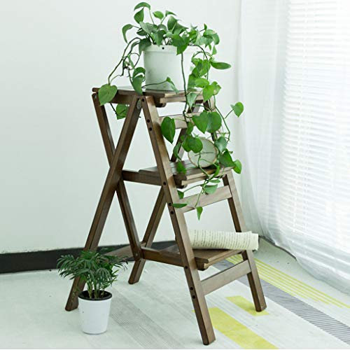 Robuste Trittleitern, zusammenklappbarer Tritthocker, 3-stufige Holzleiter, multifunktionale faltbare Leiter aus Kiefernholz für Zuhause, Bibliothek, 140 kg Tragkraft (Walnussfarbe, Retro-Farbe, Holzf