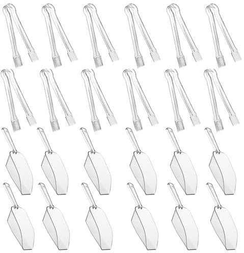 Hilai Candy Scoops for Candy Buffet, Ice Tongs and Ice Scoop Set, 10 Pcs Small Tongs,10 Pcs Plastic Scoop Clear Kitchen Tongs Ice Shovel Scooper Serving Tongs for Weddings, Bar