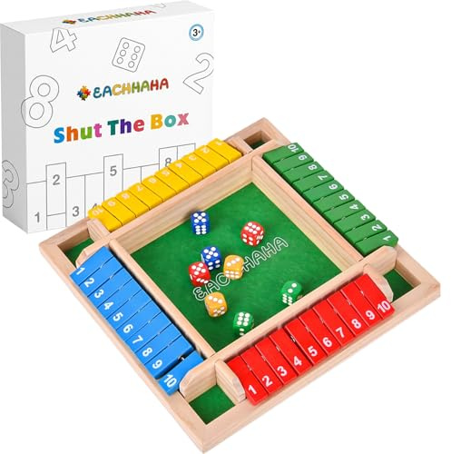 EACHHAHA Shut The Box 4 Player Wooden Table Game - Dice and Travel STEM Learning Traditional Family Game for Kids（Multicolor）