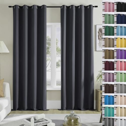 WUXXIANG Rideau Occultant 2 Pièces 105 x 90 cm Isolant Phonique et Thermique, Rideau Oeillets Rideaux et Draperies Intérieurs, avec Noir Doublure, pour Cuisine Chambre, Gris Foncé