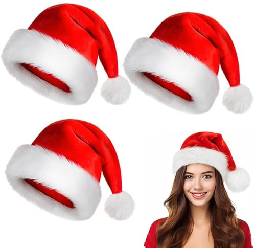 Confezione Da 3 Cappelli Di Babbo Natale, Cappello Di Babbo Natale Rosso In Peluche, Cappelli Di Babbo Natale, Stile Per Adulti, Perfetto Per Capodanno e Vacanze