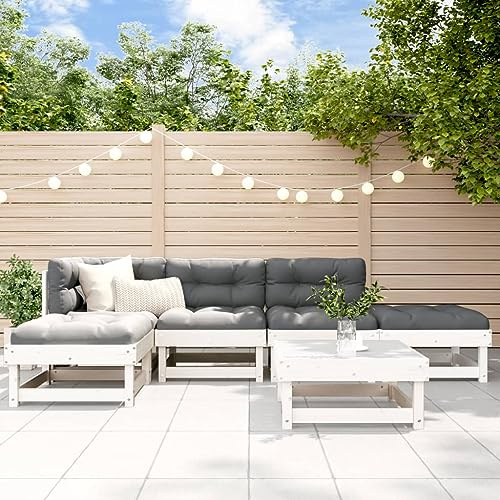 WEMYUFURN 6-TLG. Garten-Lounge-Set mit Kissen Weiß Massivholz, Outdoor-Sitzgruppe, Terrassen-Lounge-Set, Garten-Couchgarnitur - Wetterbeständig, Komfortabel - für Terrasse, Garten und Balkon
