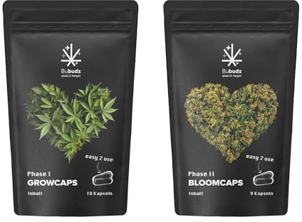 Bubudz Kapseln Grow & Bloom Set | Cannabis Dünger | Hanf Dünge Komplettset | Indoor & Outdoor für Hanf Pflanzen | Blühphase & Wachstumsphase | Biologischer Dünger