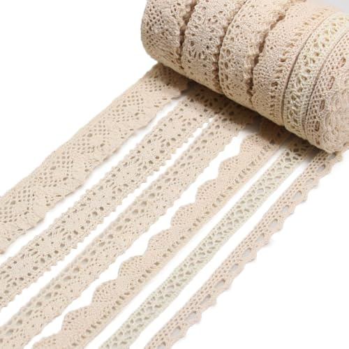 Jamsinmu Cinta de Encaje 27M Cinta de Encaje Estilo Vintage para Decoración de Boda Paquete de Navidad Caja de Regalo para Scrapbooking Beige 01