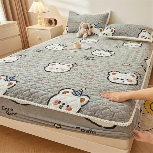 JIANINGHOME Warme Spannbettlaken 90x200,Fleece Spannbettlaken Winter Samt Warm Kuschel Boxspringbett Frottee Bettlaken Biber Spannbetttuch