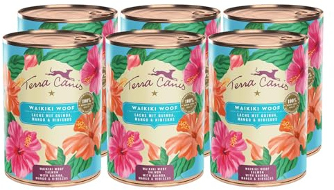 Terra Canis Lachs mit Quinoa, Flower Menü Nassfutter für Hunde, 6x400g | 100% Lebensmittelqualität aller Rohstoffe, mit frischem Fleisch und feinen Blüten, reichhaltig und gesund, glutenfrei