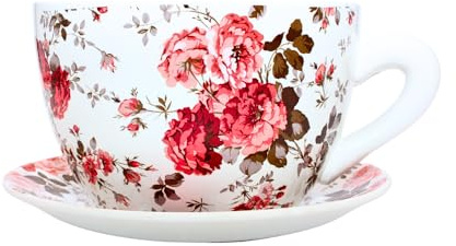 Dekohjälten24 blomkruka, växtkopp, planteringskruka, blomkruka, blomkruka, blomkruka. Ytterkruka som kopp med keramiskt handtag, motiv: rosenblommor, L/B/H 20 x 15 x 12 cm.