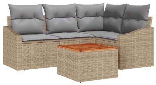vidaXL Trädgårdsoffset med kudde 5 pcs Beige konstrotting, Modern, slitstark, modulär, lätt och UV-resistent utomhusmöbelset, rattanlounge, trädgårdsoffa