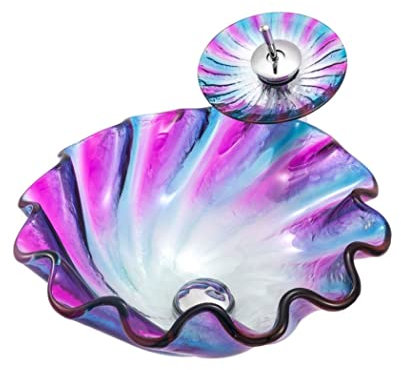 JYBNBBE Lavandino da appoggio per Bagno con Rubinetto e Scarico, lavabo da appoggio in Vetro temperato, lavabo da appoggio a Forma di Fiore, lavabo Artistico,Style C
