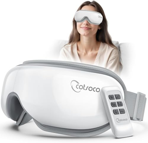 cotsoco Eye Massager with Remote, Birthday Gifts for Women Men, Sleep Mask with Heat, Headache Massager Scalp for Migraine and Compression, Relaxing Eyes and Better Sleep Relief Stye Eye