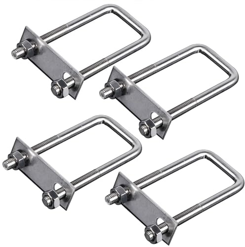 pernos circulares en forma de U, Pernos en U cuadrados de acero inoxidable, paquete de 4, plateados, M10, varios tamaños, con tuercas y placas(M10*100 * 200)