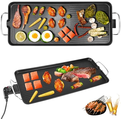 Teppanyaki Grill，1500W Electric Grill BBQ Griddle,Detachable Plug & Splash-Proof Design – Portable Outdoor Griddle for Camping Trips, RV Adventures & Picnics (XL 68cm Tray)