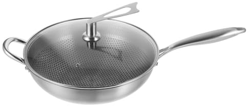 VALICLUD Wok a Nido D’ape 34 Cm in Acciaio Inossidabile 410 Con Coperchio, Pentola Antiaderente Per Cucina Domestica e Ristorazione, Resistente e Versatile Per Cottura a Vapore e Fuoco Lento