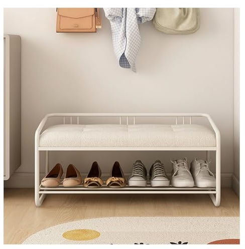 Banc à chaussures en métal rembourré avec 2 étagères pour couloir et vestiaire, meuble élégant pour la maison, design compact durable et fonctionnel