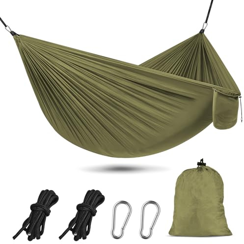 OBTANIM Camping Hammock 500lbs Portable Lightweight Single or Double Hammock with Tree Straps and Carry Bag for Camping Backpacking Hiking Travel Beach Outdoor Indoor (Army Green)