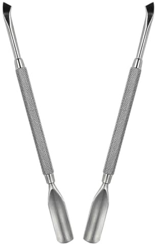 TOYANDONA Empujador de Cutículas de Uñas Doble Punta de Acero Inoxidable, Herramienta para Empujar y Exfoliar Cutículas, 2 Piezas Plateadas, para Manicura y Pedicura Profesional en Casa