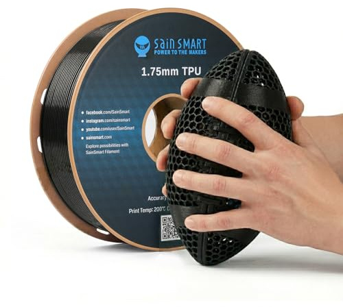SainSmart TPU-Filament 1,75 mm, Upgrade 1 kg (2,2 lbs) 95A flexibles TPU, ±0,05 mm Genauigkeit, 3D-Drucker-Filament, kompatibel mit den meisten FDM-Druckern, Schwarz
