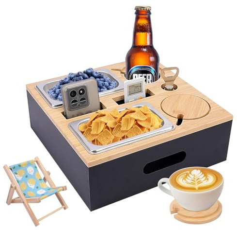 Soffbricka, Med Snackskålar I Rostfritt Stål, Med Avtagbart Lock, Snackslåda Med Fack, Soffbricka För Soffa, Sovrum Och Husbil