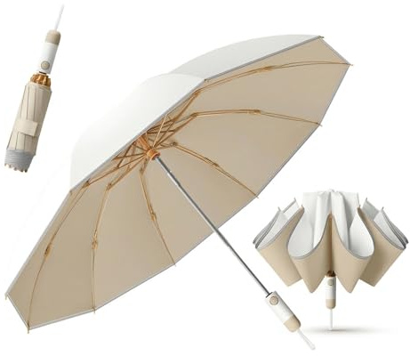 Sun Protection UV Windproof Strong Automatic Folding Travel Umbrellas Large | UPF50+,Multi-Layer Coating,Heat Isolation,Drip-Free 105cm Inverted Canopy,Heavy-Duty Farbic,Stormproof Rainproof Sun Brolly