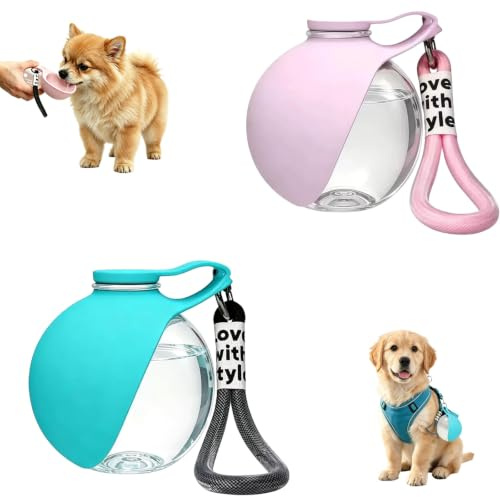 Ropizfu 2 Unidades Botella De Agua PortáTil para Perros | Incluye un Cuenco Plegable De Silicona, Ideal Para Paseos, Viajes Y Acampadas (Azul Y Rosa)