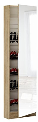 Armoire a chaussures ZAPATERO - 12 Paires - Décor Chene et Noir - 1 porte avec miroir - L50 x P18 x H200 cm - CBA MEUBLES