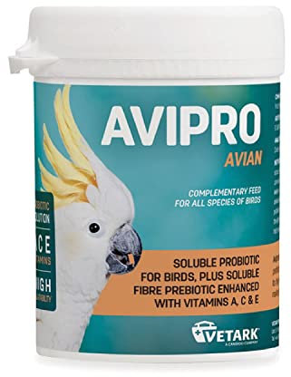 Vetark Avipro Avian ; Prebiotic and Probiotic For All Bird Species ; Supports Digestive Health and Stress ; Easy to give ; 100g powder