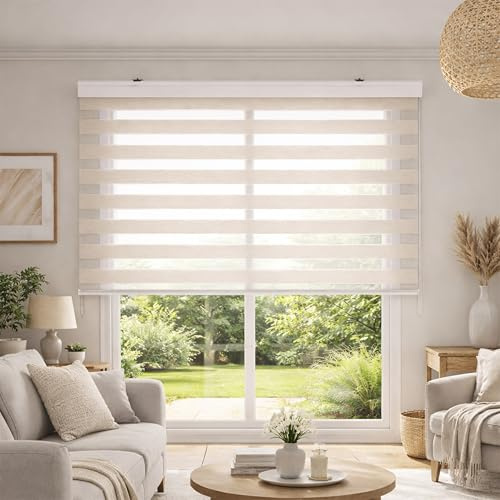 Blindecor Vela tenda a rullo in doppio strato notte e giorno con cassonetto in alluminio | Lino, tenda per interne 160 x 180 cm (Larghezza x Altezza) | Dimensioni del tessuto 157 x 175 cm