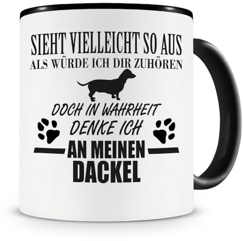 Samunshi® Ich denke an meinen Dackel Hunde Tasse Kaffeetasse Teetasse Kaffeepott Kaffeebecher Becher 300ml schwarz