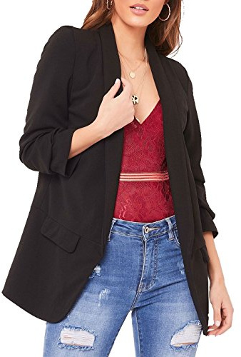 GirlzWalk Women's Ladies 3/4 Sleeve Coat Ruffle Frill Open Front Blazer Jacket Duster