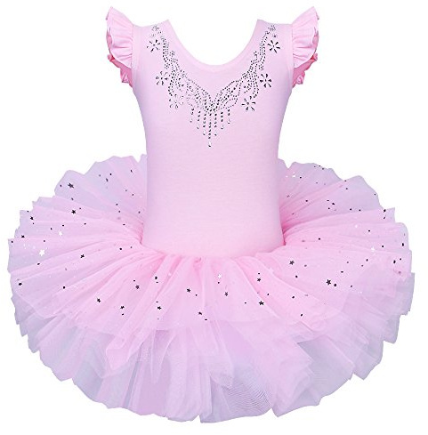 ZNYUNE Bambine Ragazze Vestito Tutu da Balletto per Ballo Strass a Manica Corta di Usura di Ballo Abiti 3-8 Anni